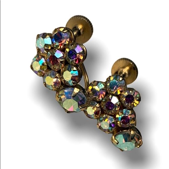 Signed SHERMAN Flower AB Earrings - Picture 4 of 10